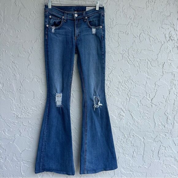 RAG & BONE Jeans Women 28 Flare Bell Distressed Western Country Boho Festival - Picture 1 of 11